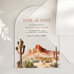 Desert Mountain Cactus Wedding Save the Date Acrylic Invitations