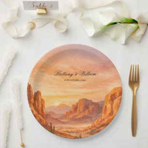 Desert Mountain Landscape Wedding Paper Plate