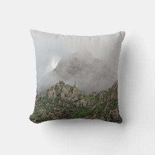 Desert Mountain Shrouded in Mist Landscape Photo Cushion