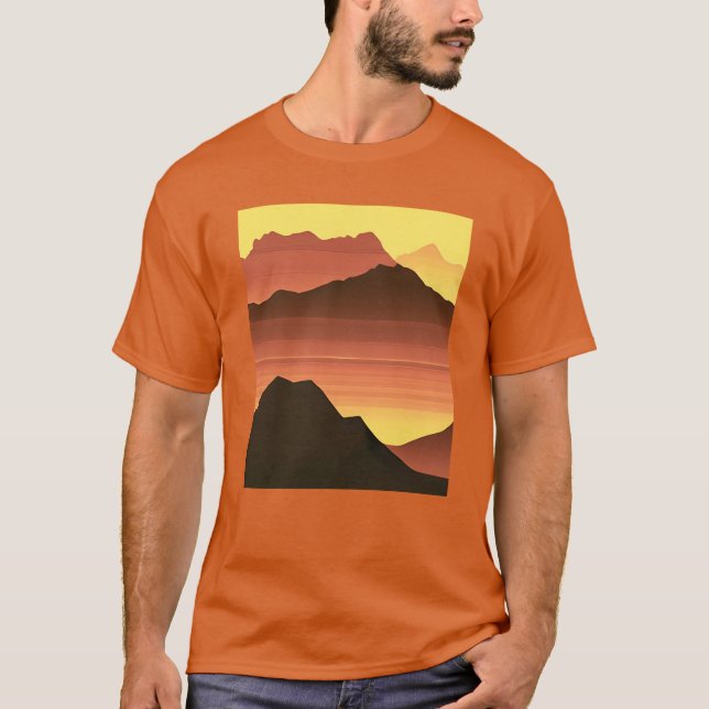 Desert Mountain Sunset Orange and Brown T-Shirt (Front)