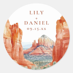 Desert Mountain Watercolor Destination Wedding Classic Round Sticker