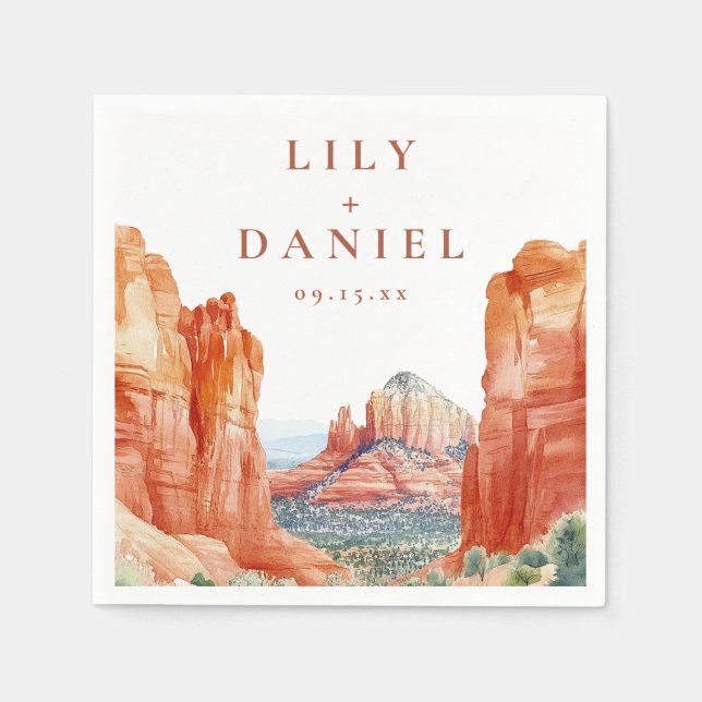 Desert Mountain Watercolor Destination Wedding Napkin (Front)