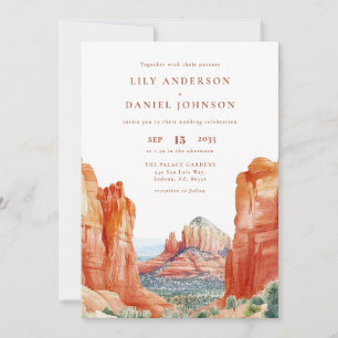 Desert Mountain Watercolor QR Code Wedding Invitation