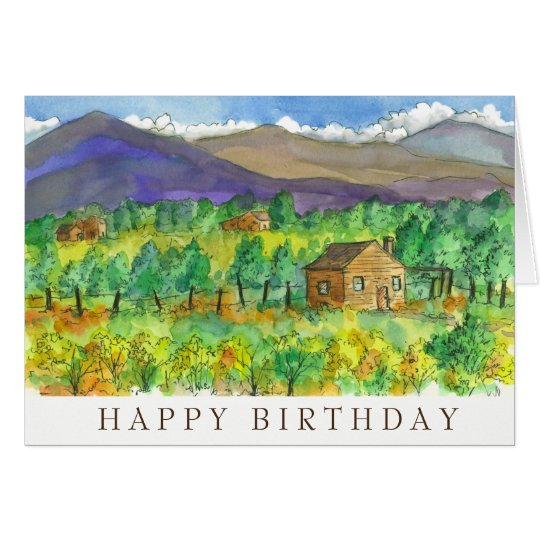 Desert Mountains Watercolor Happy Birthday Card