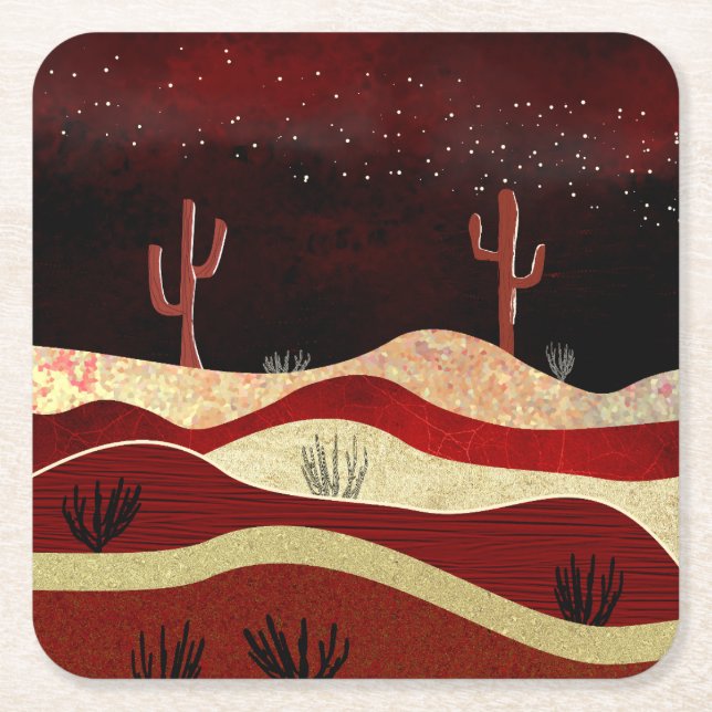 Desert Night Square Paper Coaster (Front)