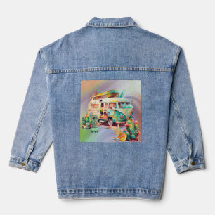 Desert Oasis Camping in a Retro 1960's Van Denim Jacket
