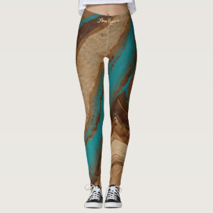Desert Oasis Turquoise Flow Earthy Brown Modern Leggings