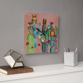 DESERT OWLS SQUARE WALL CLOCK