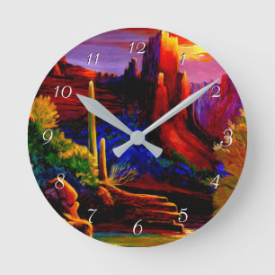 Desert Painted by Sunset Round Clock