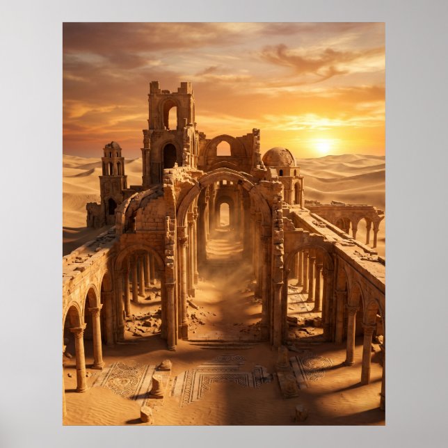 Desert Palace Ruins at Sunset Poster (Front)