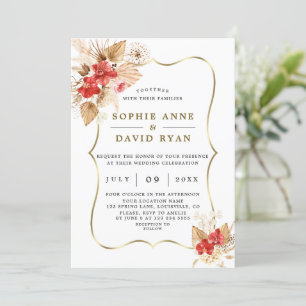Desert Pampas Grass Red Orchids Gold Wedding Invitation