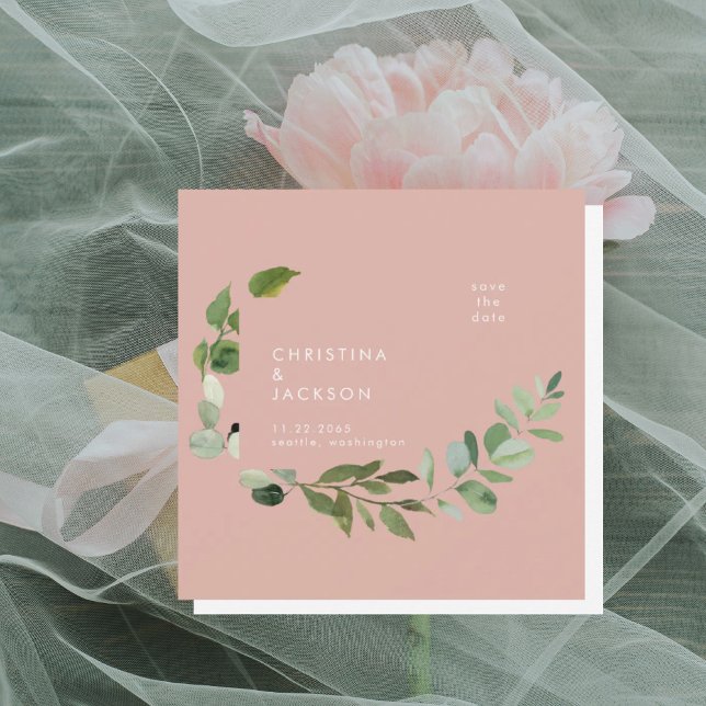 Desert Pink Eucalyptus Wedding Save the Date  (Creator Uploaded)