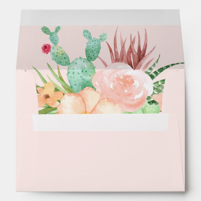 Desert Pink Succulent Wedding Envelopes (Back (Bottom))