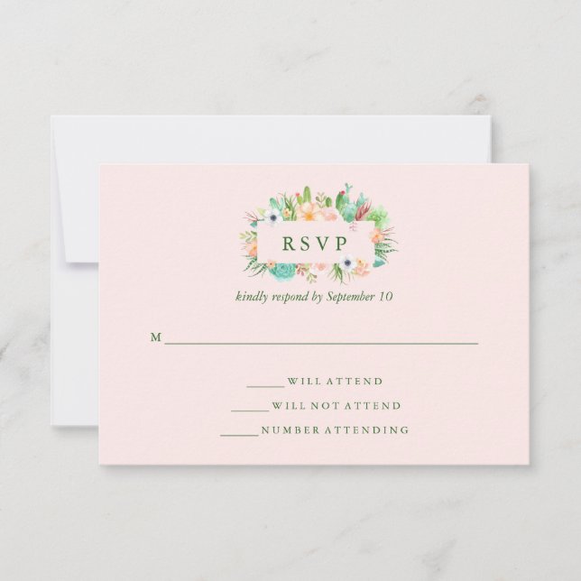 Desert Pink Succulent Wedding RSVP Card (Front)