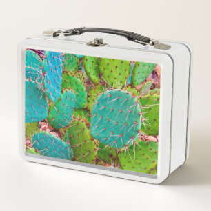 Desert Prickly Pear Cactus Green Garden Metal Lunch Box