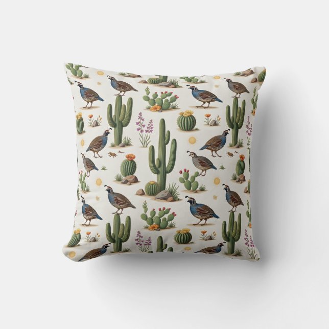 Desert Quail Dense Wildlife Cactus Cushion (Front)