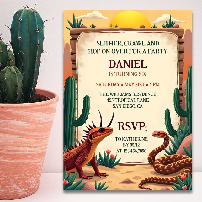 Desert Reptile Themed Kids Birthday Party Invitation (Desert Reptile Themed Kids Birthday Party Invitation)