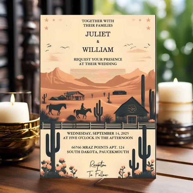 Desert Rodeo Retro Horse Rustic Western Wedding Invitation (Creator Uploaded)