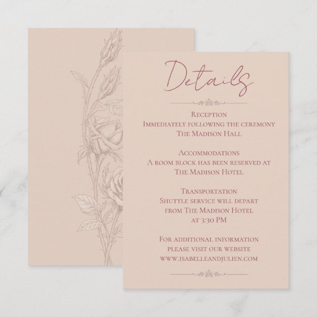 Desert Rose – Dune & Bloom Wedding Details Enclosure Card (Front/Back)