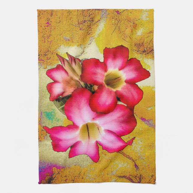 Desert Rose Flowers on Sand Kitchen Towels (Vertical)