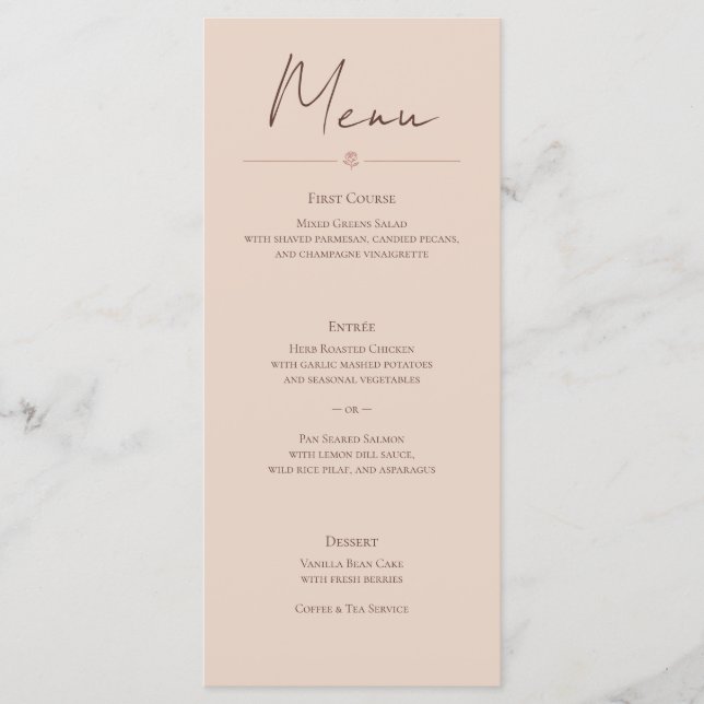 Desert Rose – Minimalist Wedding Menu Card (Front)