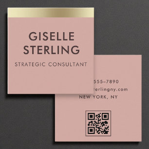 Desert Rose Pink Gold Foil Luxury QR Code Minimal  Square Business Card