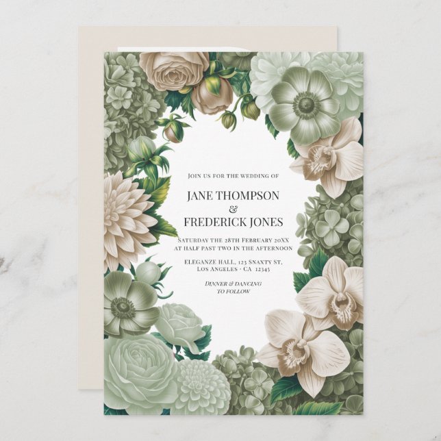 Desert Sage, Aloe Mist & Sandstone Beige Wedding Invitation (Front/Back)
