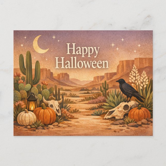 Desert Sage Cactus Halloween Holiday Postcard (Front)