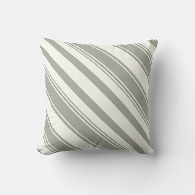 Desert Sage Greenish Grey Diagonal Stripes Cushion (Front)