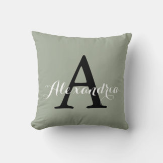 Desert Sage Grey Green Solid Colour Monogram Cushion