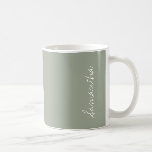 Desert Sage Grey Green Solid Colour Personalised Coffee Mug (Right)