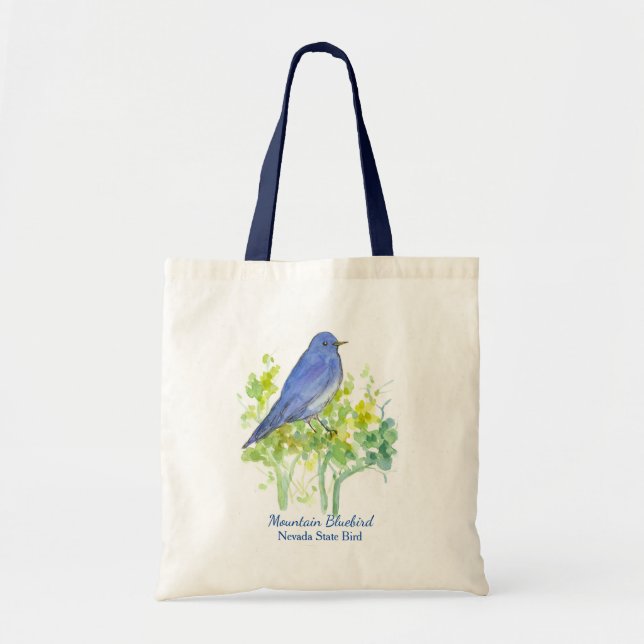 Desert Sagebrush Watercolor Mountain Bluebird  Tote Bag (Front)