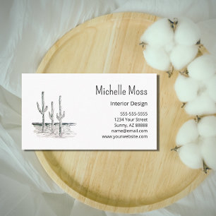 Desert Saguaro Cactus Minimalist Black White Business Card