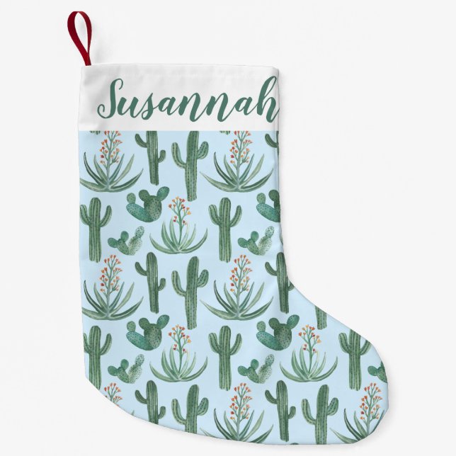 Desert Saguaro Cactus Succulents Pattern CUSTOM Small Christmas Stocking (Front)