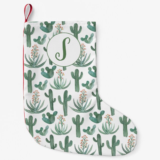 Desert Saguaro Cactus Succulents Pattern CUSTOM Small Christmas Stocking (Front)