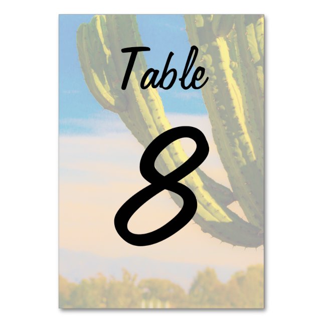 Desert Saguaro Cactus Wedding Table Card White (Front)