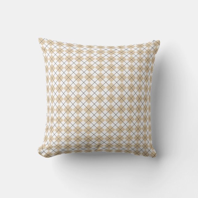 Desert Sand and White Chequered Argyle Pattern Cushion (Front)