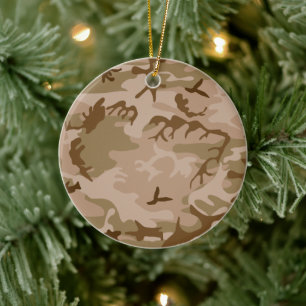 Desert Sand Camouflage Porcelain Circle Ornament