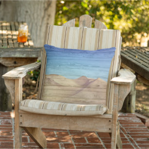 Desert Sand Dunes Beautiful Blue Sky On Wood Grain Cushion