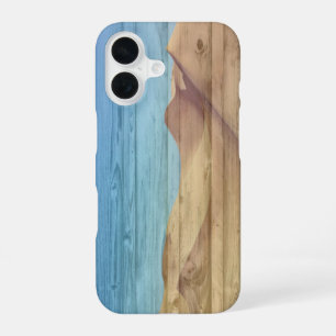 Desert Sand Dunes Beautiful Blue Sky On Wood Grain iPhone 16 Case