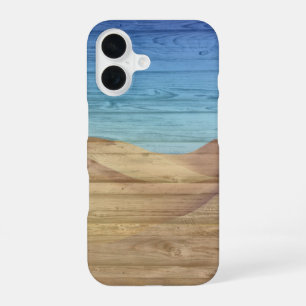 Desert Sand Dunes Beautiful Blue Sky On Wood Grain iPhone 16 Case