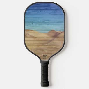Desert Sand Dunes Beautiful Blue Sky On Wood Grain Pickleball Paddle