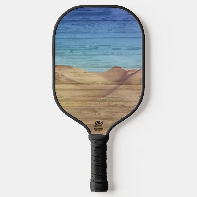 Desert Sand Dunes Beautiful Blue Sky On Wood Grain Pickleball Paddle (Front)