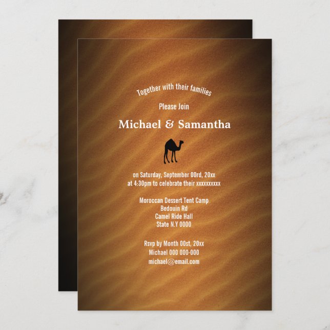 Desert sand red camel silhouette black wedding invitation (Front/Back)