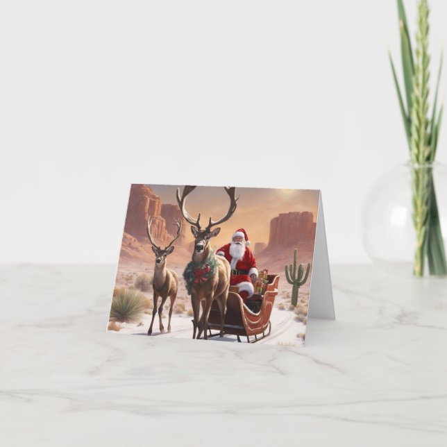 Desert Santa With Reindeer Christmas Card (Front)