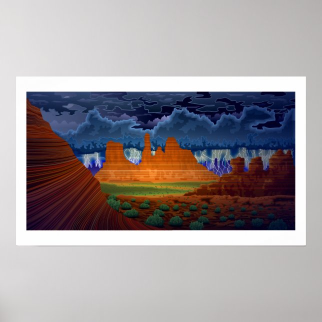 Desert Scene landscape at night poster art (Front)