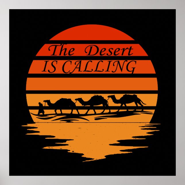 desert scene with camels sunset vintage  poster (Front)