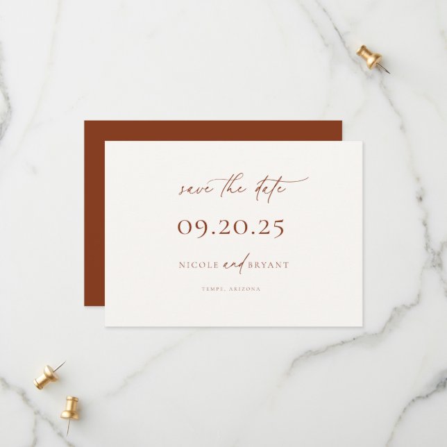 Desert Sienna Minimalist Wedding Save The Date (Front/Back In Situ)