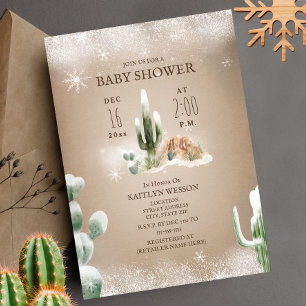 Desert Snow Cactus Winter Baby Shower Invitation