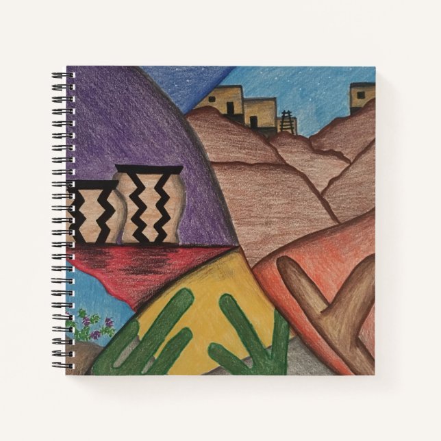 Desert Southwest Cactus Colourful Folk Art Notebook (Front)